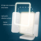 Three-sided folding LED makeup mirror lamp close-up of large mirror panels and hinge