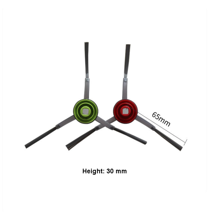 Robot vacuum edge brushes with gray bristles and red/green circular housings