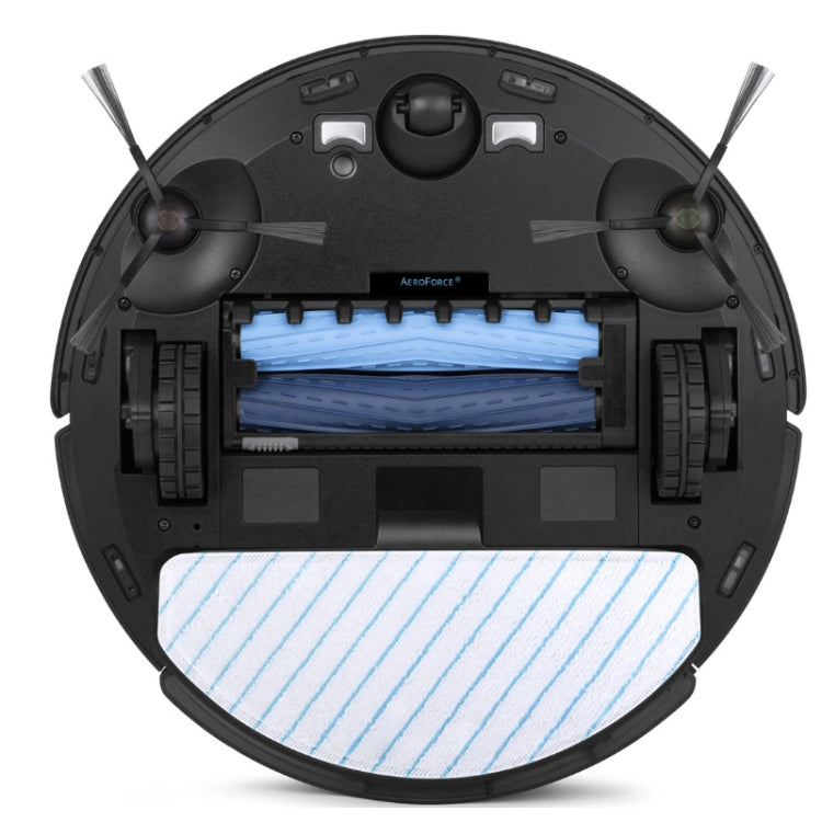 Robot vacuum base with blue microfiber mop pad and blue double roller brush