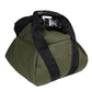 Olive canvas weight sandbag with black webbing strap and plastic buckle handle
