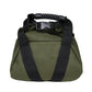 Olive canvas weight sandbag with black webbing straps and arched carrying handle