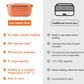 Orange heating lunch box front view with closed lid and carry handle
