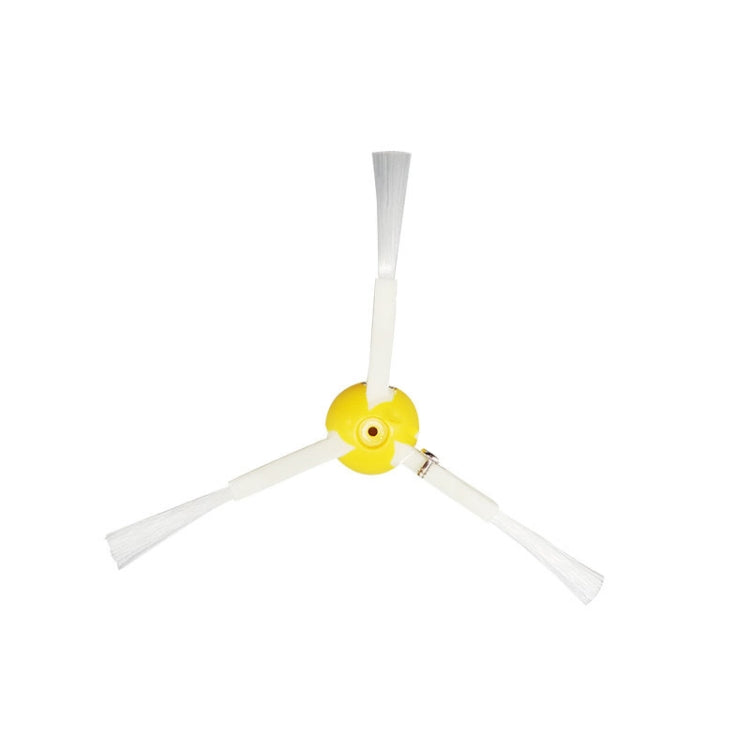 Three-prong side brush assembly with white blades and a yellow center hub