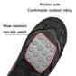 Motorcycle boot outsole with textured tread and non-slip patch