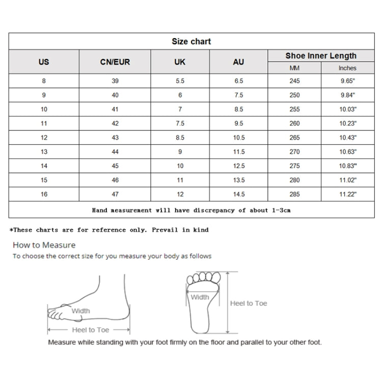 Boot size chart table with US, CN/EUR, UK, AU and inner length in mm