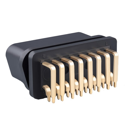 16-pin OBD2 female 90-degree connector with gold-plated pins and black housing