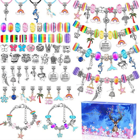 Children’s crystal charm bracelet making kit with colorful beads and charm assortment