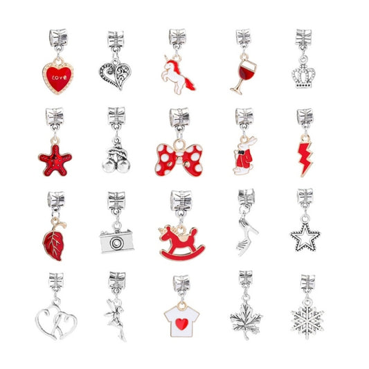 Assorted silver-tone charm dangles for DIY bracelets, including hearts, stars, and animals