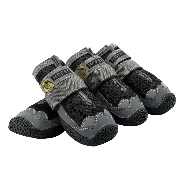 Gray breathable dog shoes set with hook-and-loop straps and textured grippy soles (HCPET)