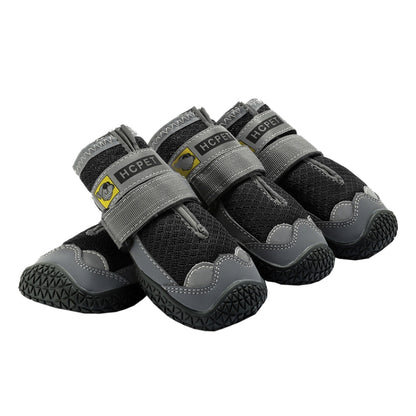 Gray breathable dog shoes set with hook-and-loop straps and textured grippy soles (HCPET)