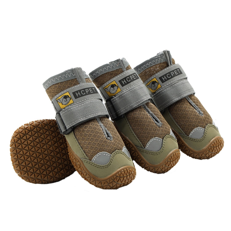 Tan breathable dog shoes set with hook-and-loop straps and textured grippy soles (HCPET)