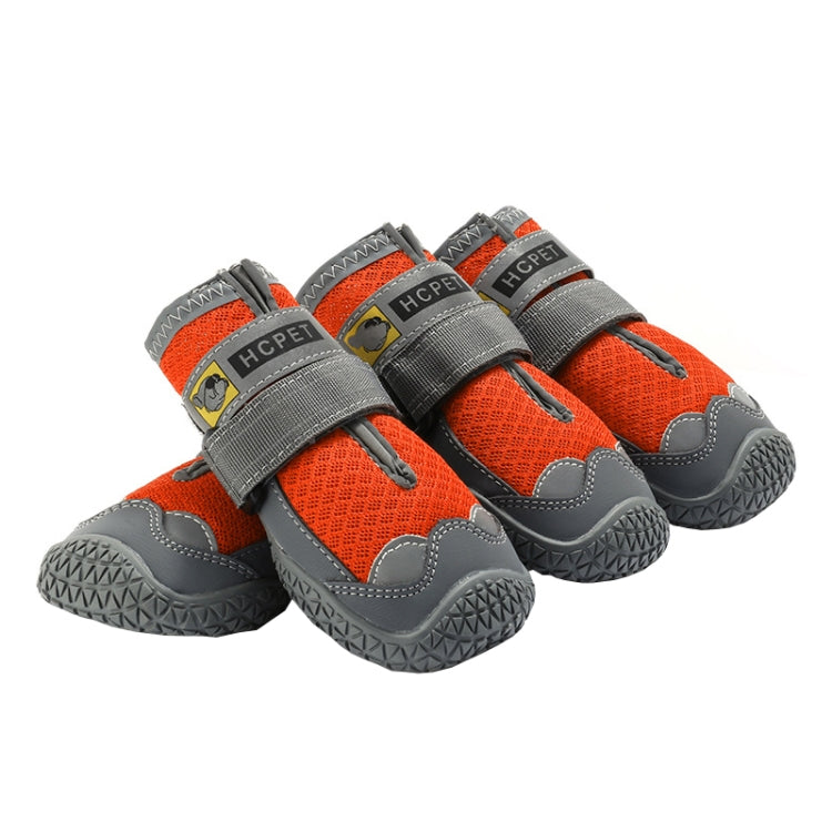 Orange breathable dog shoes set with hook-and-loop straps and textured grippy soles (HCPET)