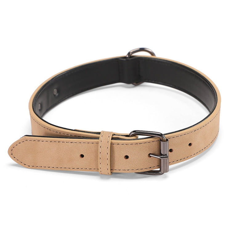 Double-layer leather dog collar in tan with black lining and metal buckle