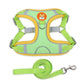 Green reflective dog chest traction harness with lime rope leash and metal clip