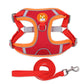 Red reflective dog chest traction harness with orange rope leash and adjustable straps