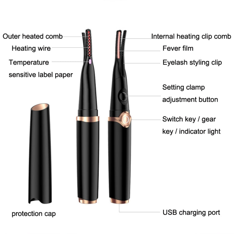 Heated eyelash curler with heating comb, control button, and USB charging port