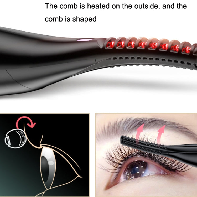 Heated eyelash curler comb with visible heating wires and teeth