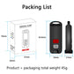 Black personal alarm device with packaging box and size diagram.