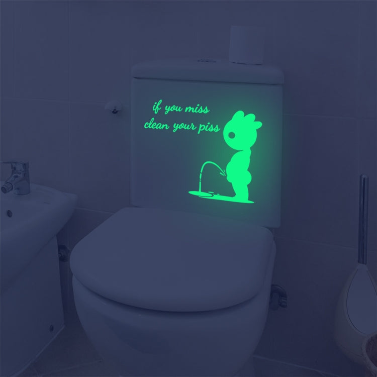 Luminous bathroom wall sticker with green bunny and toilet-themed quote