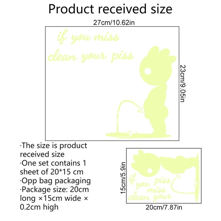 Luminous wall sticker size diagram with bunny design and toilet-themed quote