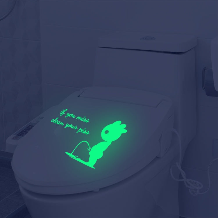 Glow-style toilet sticker featuring a green bunny and toilet-themed quote