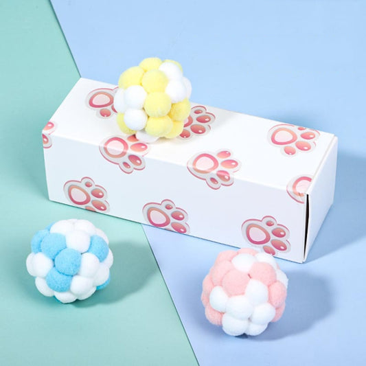 CT0115 Macaron-Colored Plush Ball Funny Cat Toy, 3 PCS, 6 PCS