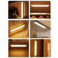Rechargeable LED cabinet light bar in use, showing lit and side view angles
