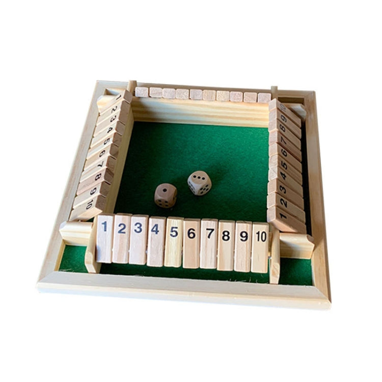 Four-sided flop board game board with green velvet and numbered wooden tracks
