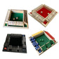 Set of four-sided flop board game boards in green, red, and other velvet colors