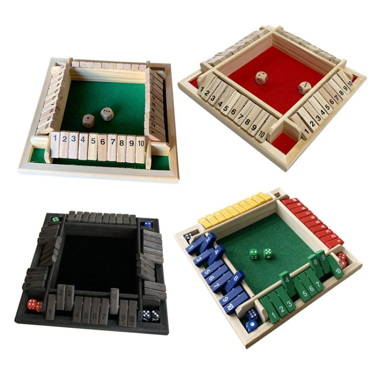 Set of four-sided flop board game boards in green, red, and other velvet colors