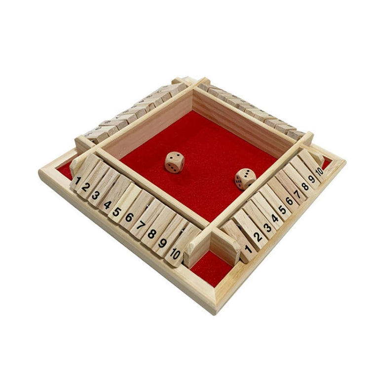 Four-sided flop board game board with red velvet and numbered wooden tracks