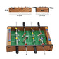Mini wooden foosball table with dimensions 34.5x21.5x8cm and green playing field