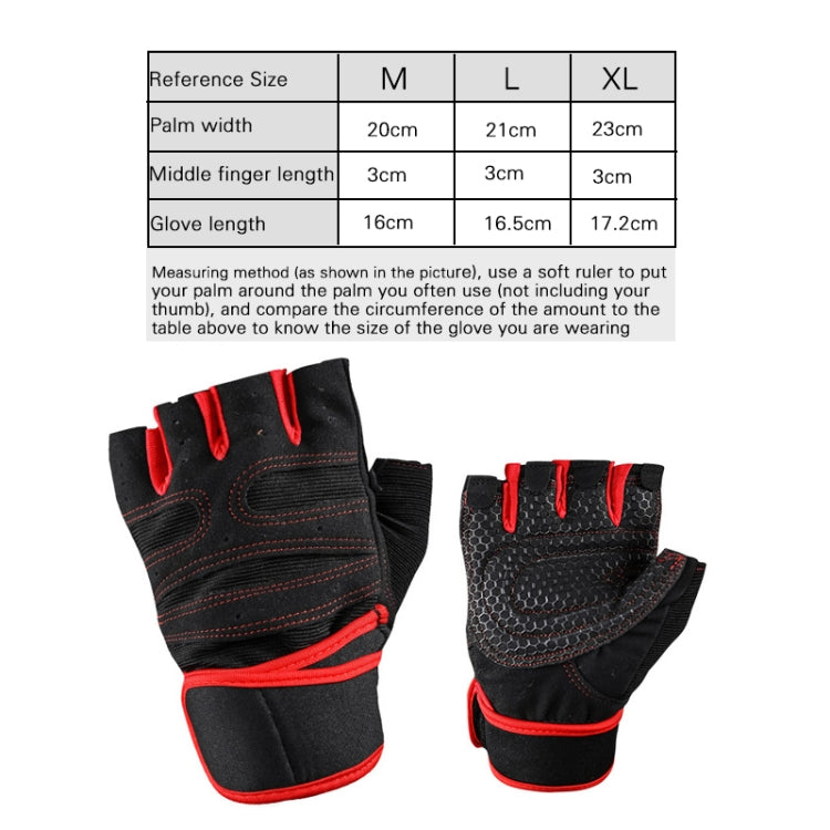 Pair of black anti-slip gym gloves with red accents, padded palms and wrist strap