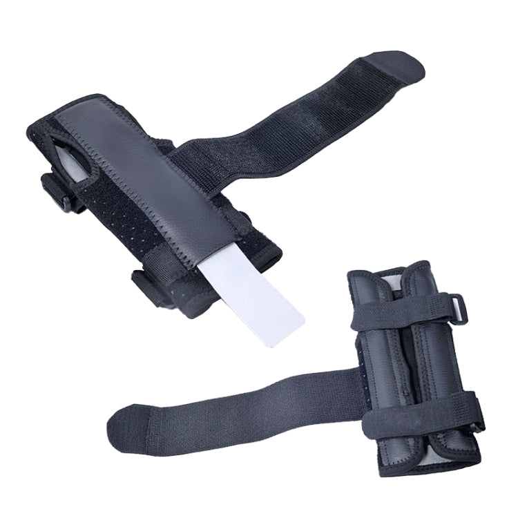 Black wrist brace set with rigid plate insert and adjustable hook-and-loop closure straps
