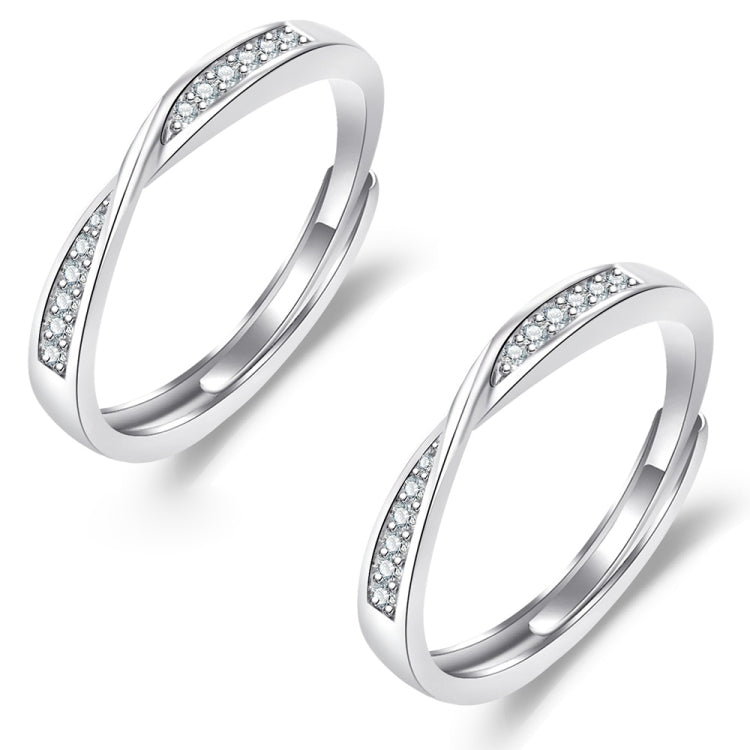 Silver open adjustable ring set with pavé stones, two matching bands