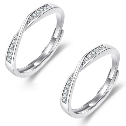 Silver open adjustable ring set with pavé stones, two matching bands