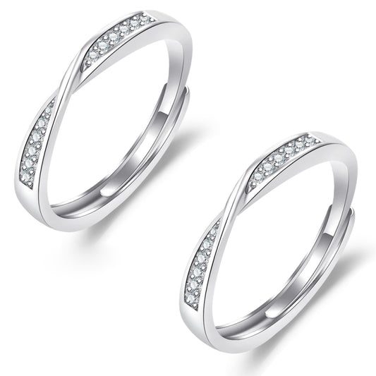 Silver open adjustable ring set with pavé stones, two matching bands