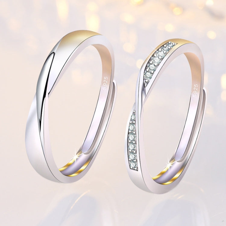 Mobius twist open adjustable ring set, one plain and one pavé stone band