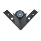 Metal TV cabinet leg mounting base, matte black color with central threaded insert