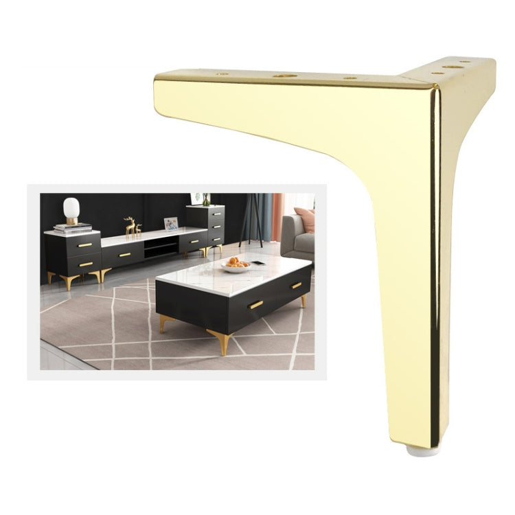 Metal TV cabinet leg, bright gold/yellow finish, L-shaped with top screw holes