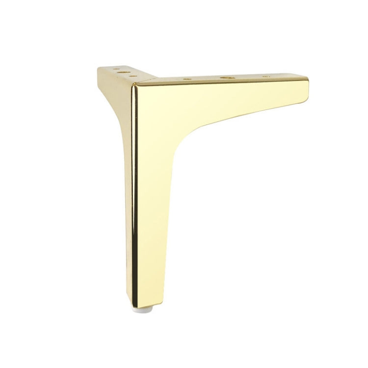 Metal TV cabinet leg, bright gold/yellow finish, angled L-shaped corner bracket