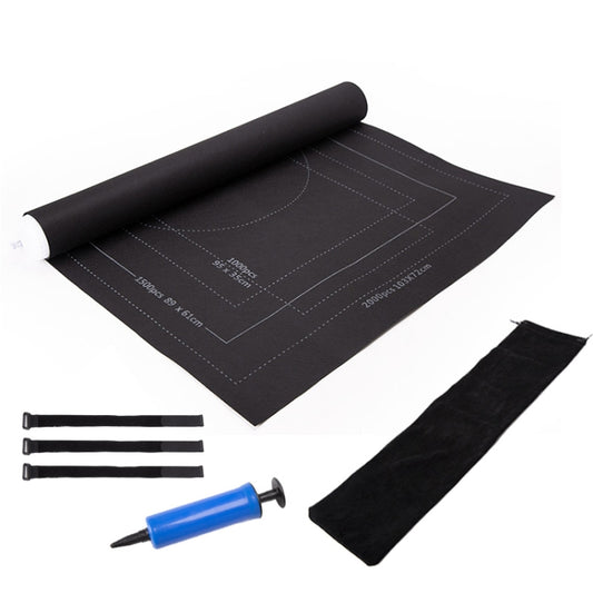 Black felt jigsaw puzzle organizer mat with printed guide lines, rolled, includes straps
