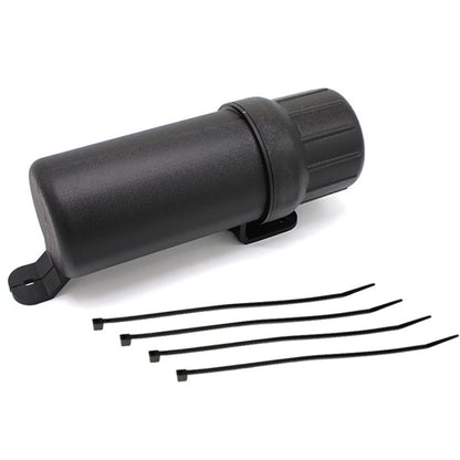 Black motorcycle tool tube with side bracket and three included black accessory rods