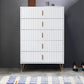 TV cabinet support legs in brushed copper under a white dresser-style cabinet