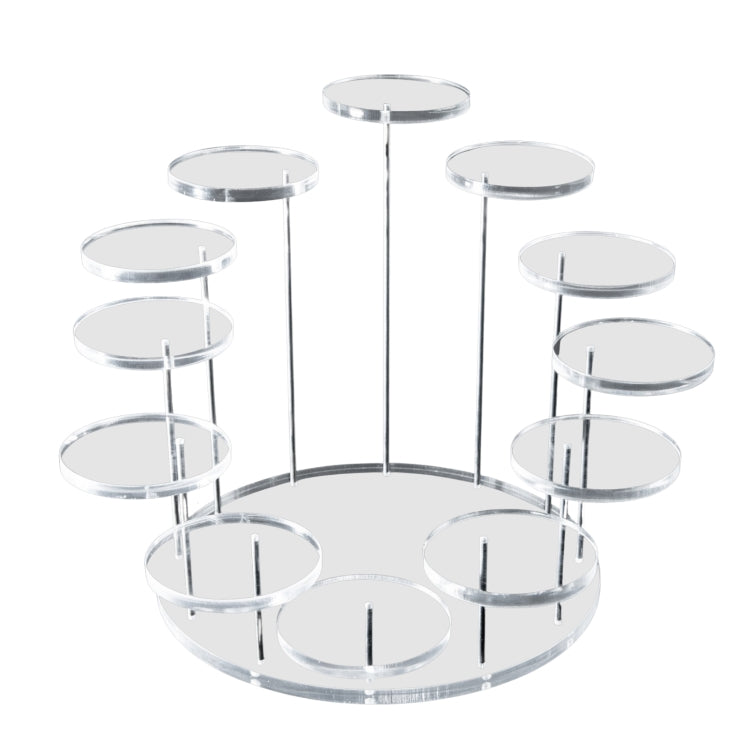 Clear acrylic ring display stand with round transparent pegs and vertical posts