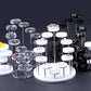 Mixed acrylic ring display set with clear, black, and white round-pegs stands