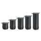 Set of matte black stainless steel furniture support legs with square bases, varying heights