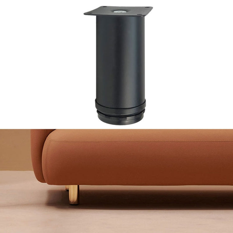 Matte black stainless steel furniture leg, cylindrical profile with square bolt plate