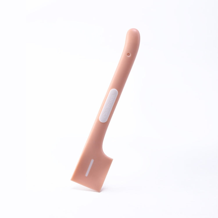 Pink long-handled cat-shaped spoon with square scraper head.