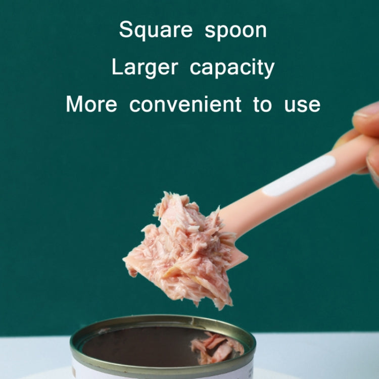 Square spoon head with wet pet food on a cat-shaped long handle.